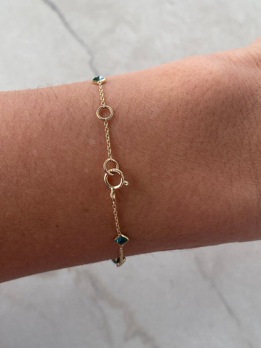 14K Gold Mixed-Cut Emerald Station Bracelet