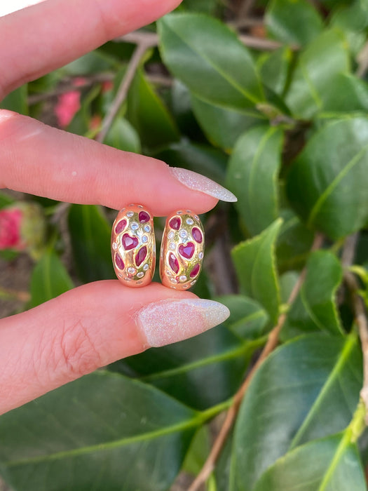 14k ruby fancy cuts and diamond hoop earrings