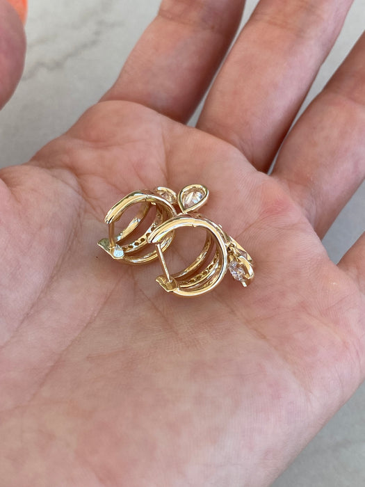 14K Gold Double Lab Diamond Huggie Earrings