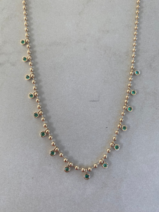 14K Gold Natural Emerald Charm Bead Necklace