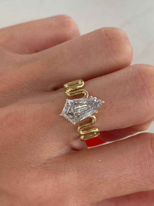 14K Gold Lab-Grown Diamond Kite Cut Shield Ring – 2.62 Carats
