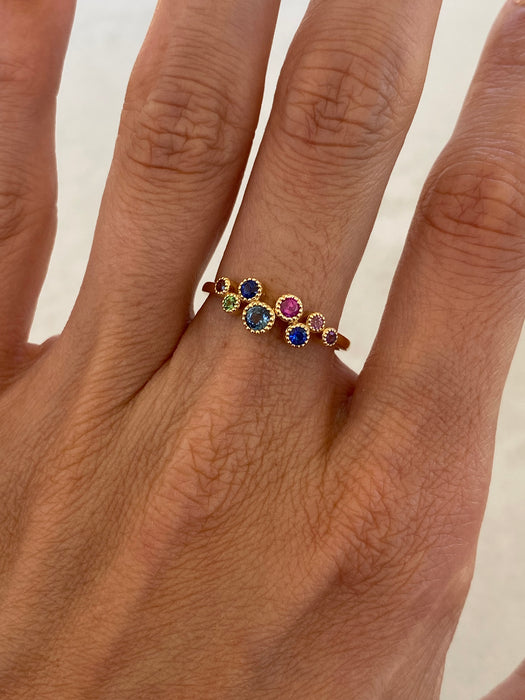 14K Gold Rainbow Gemstone Bezel Set Ring