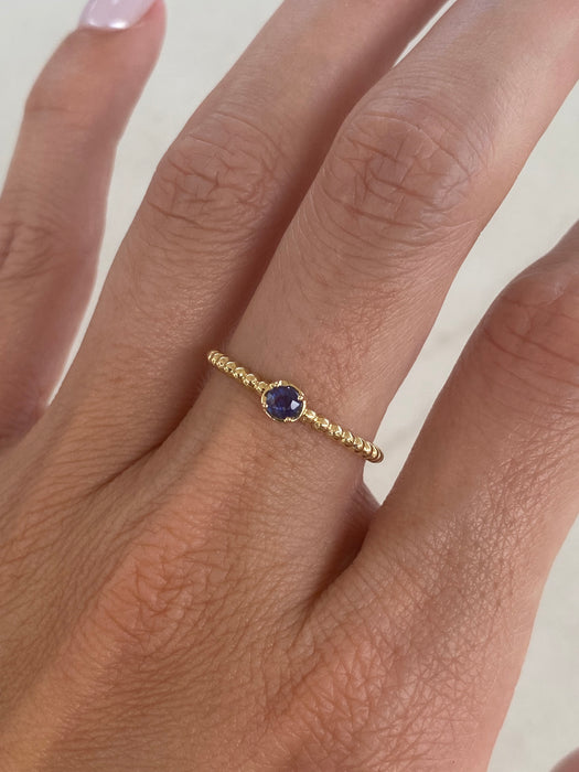 14K Gold Blue Sapphire Beaded Ring  – Size 6.5