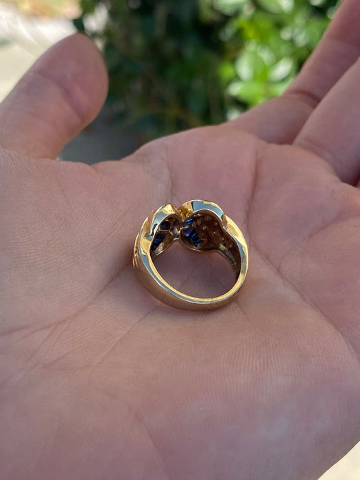 14k blue sapphire diamond x ring size 4