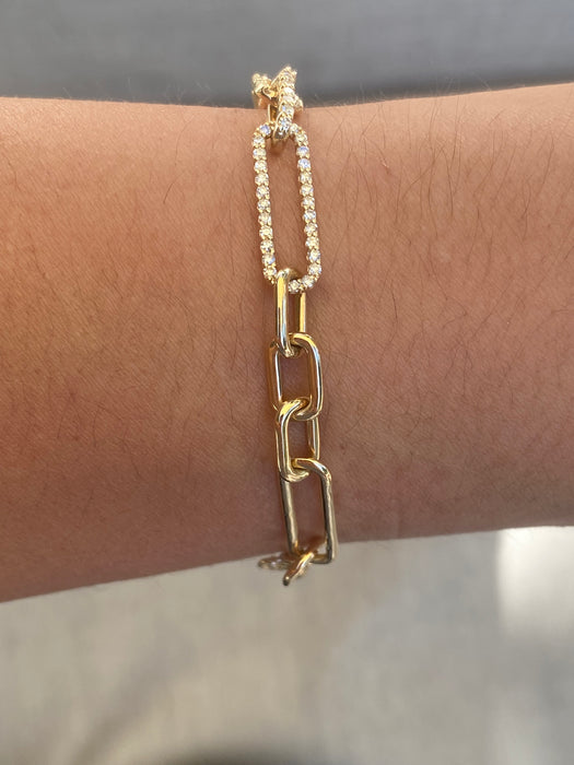 14K Gold Diamond Paperclip Bracelet – 1.25 TCW Natural Round Diamonds – Adjustable 6.5–7”