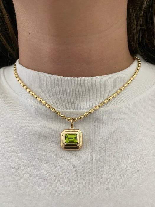 14K Gold East–West Emerald Cut Peridot Charm