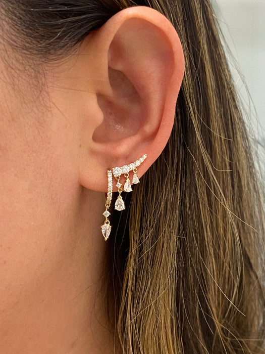 14K Gold Curved Bar Lab Diamond Drop Earrings