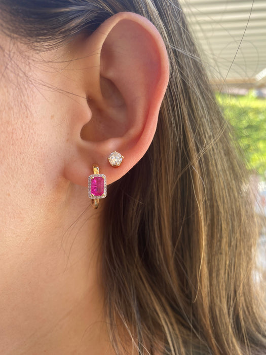 14K Gold Ruby & Diamond Huggie Earrings