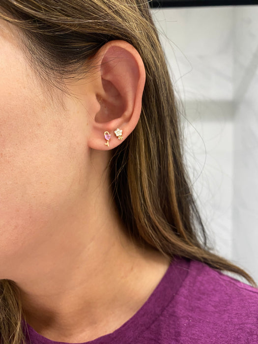 10K Natural Diamond Flower Drop Earrings