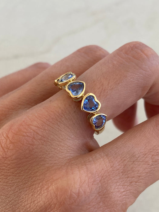 14K Gold Blue Sapphire Heart Ring Size 6.5