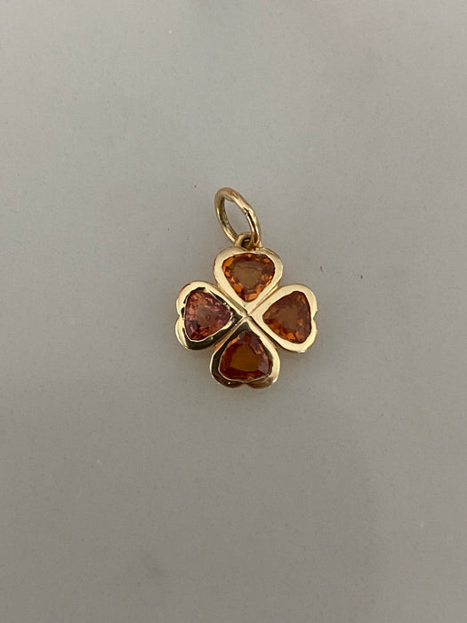 14K Gold Orange Sapphire Clover Pendant