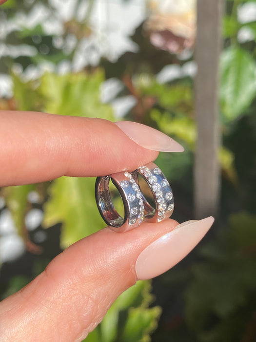 14K White Gold Flush Set Diamond Huggie Earrings