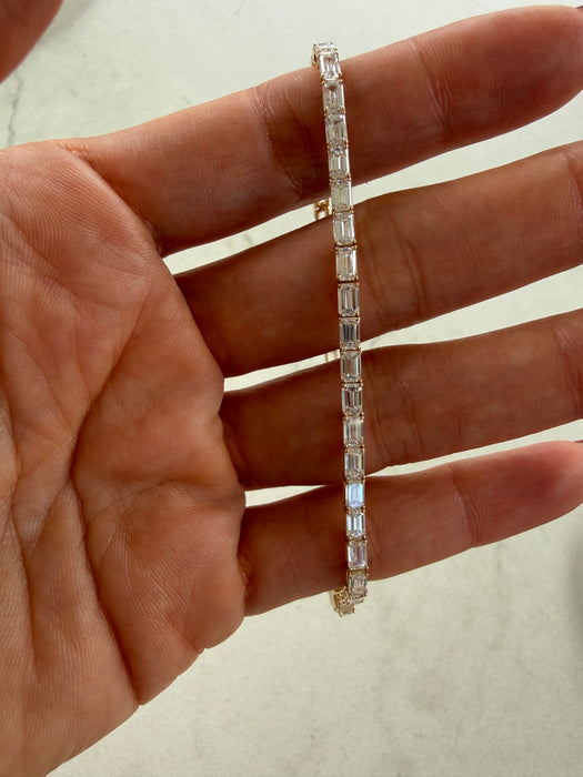 14K Yellow Gold Emerald Cut Lab Diamond Tennis Bracelet | 7.1 Carat