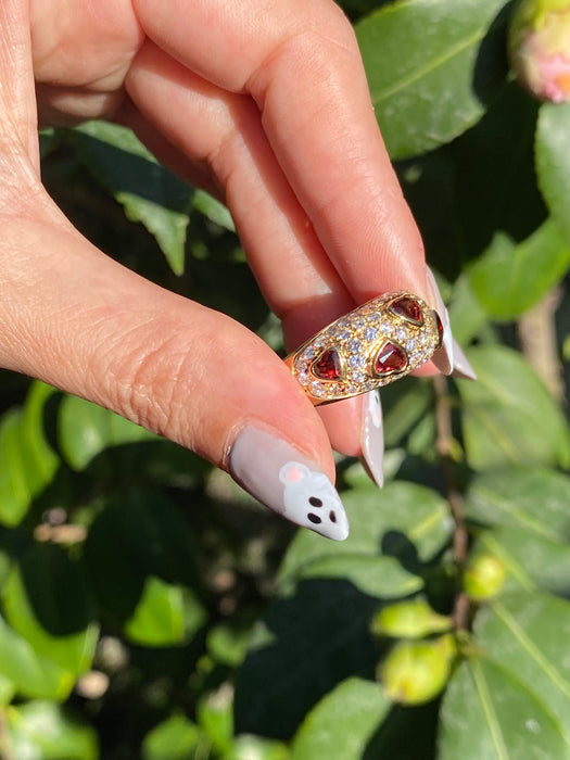 18k chubby donut garnet heart diamond ring size 7