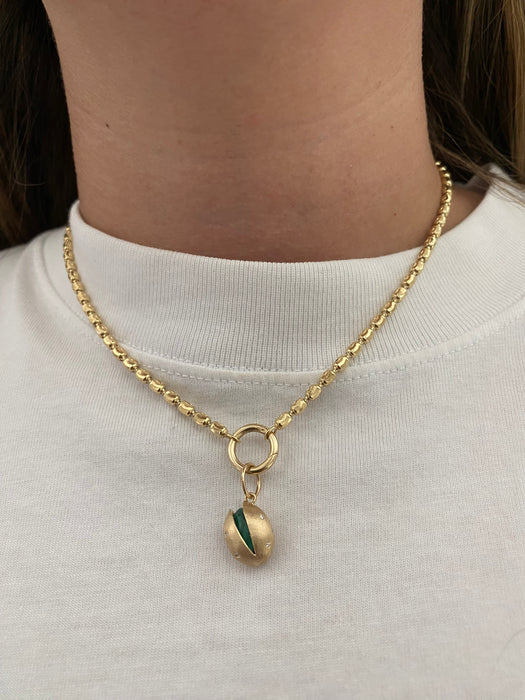 14K Gold Malachite & Diamond Pistachio Charm