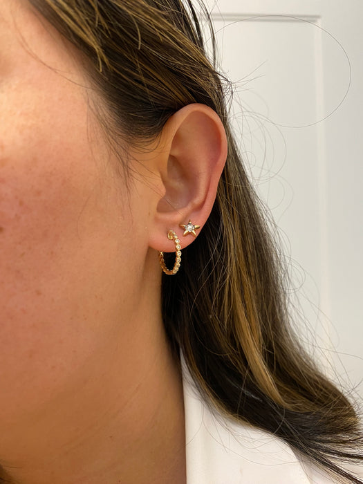 14K Gold Bezel Set Natural Diamond Huggie Hoop Earrings