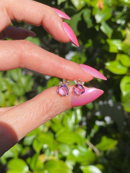 14k Gold Amethyst and Diamond Stud Earrings | Trillion Amethyst Studs