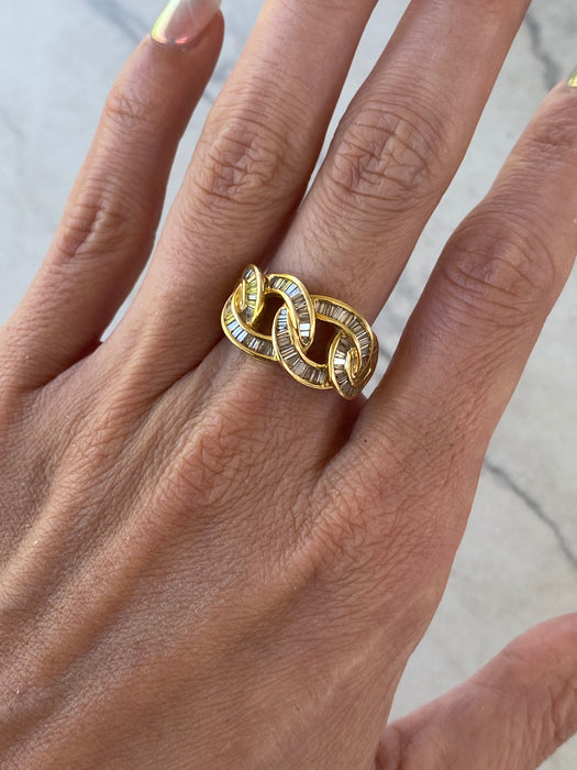 Vintage 18K Gold Baguette Diamond Braided Knot Ring, 0.90 CT