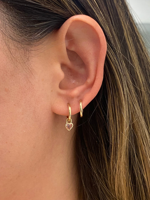 14K Gold Detachable Lab Pink Sapphire Bezel Huggie Earrings