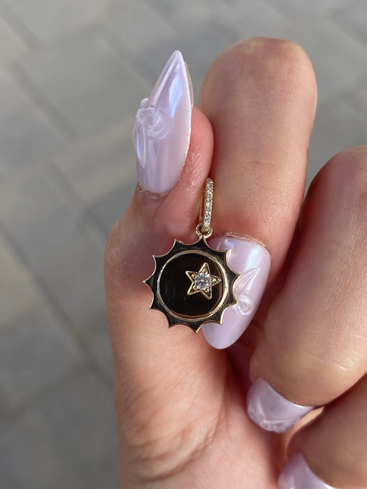 14K Gold Diamond Star Disc Charm