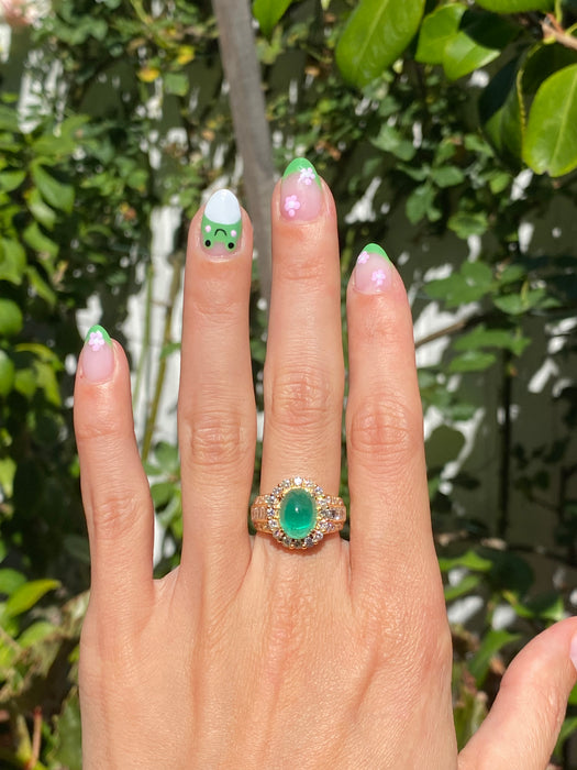 18k cabochon emerald diamond ring size 5.5