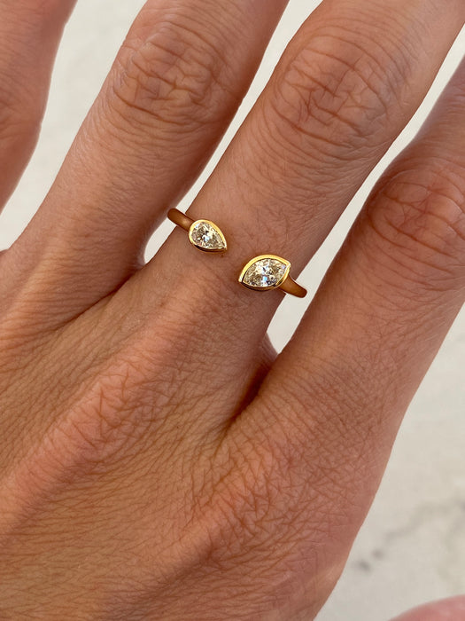 18K Gold Natural Diamond Marquise & Pear Open Ring