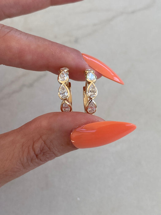 14K Lab 1.8 TCW Diamond Bezel Set Pear Hoop Earrings
