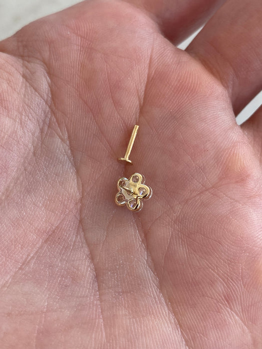 14K Gold Lab Diamond Flower Flat Back Single Earring