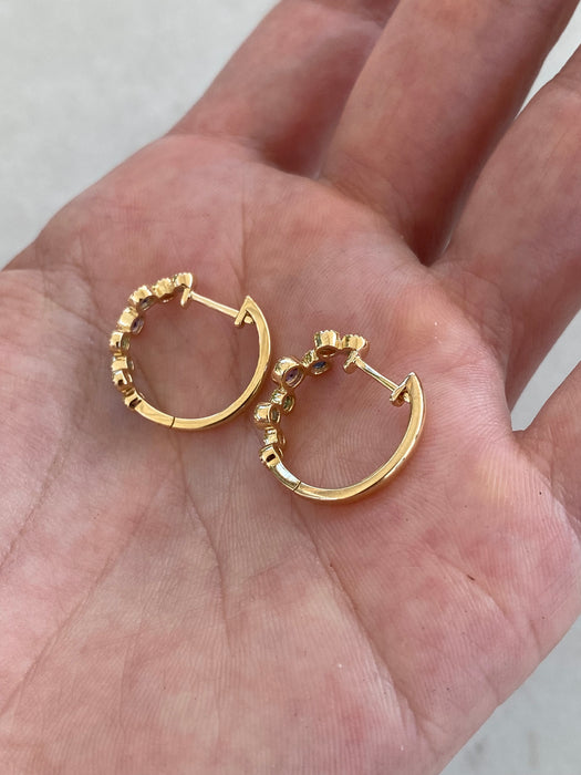 14K Rainbow Gemstone Bezel Huggie Earrings