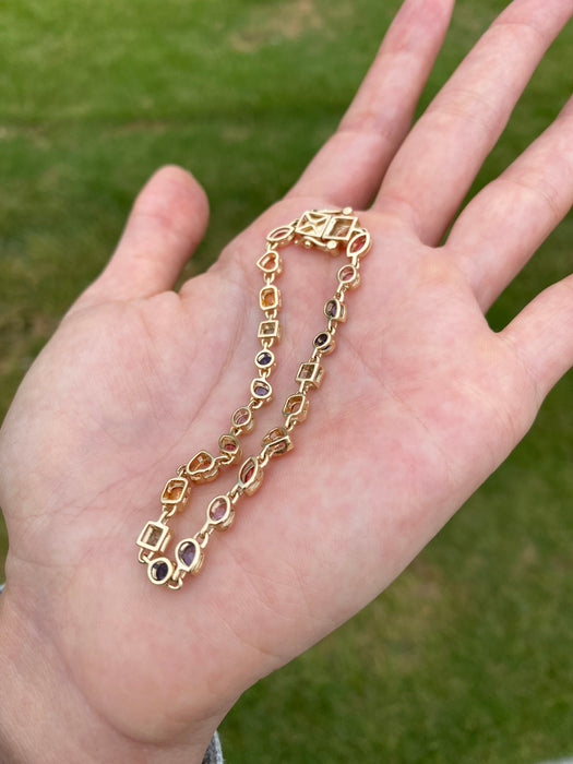 14K Gold Natural Rainbow Multi-Shape Sapphire Tennis Bracelet