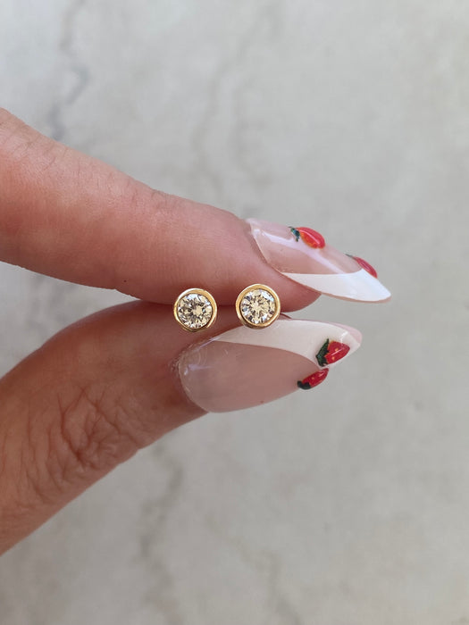 18K Gold Natural Diamond Bezel Stud Earrings – 0.36 TCW