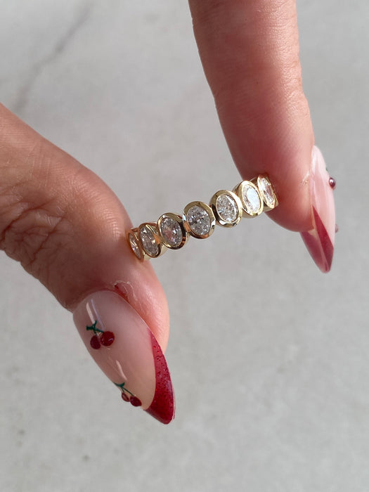 14K Gold Bezel Set Oval Lab Diamond Band Ring