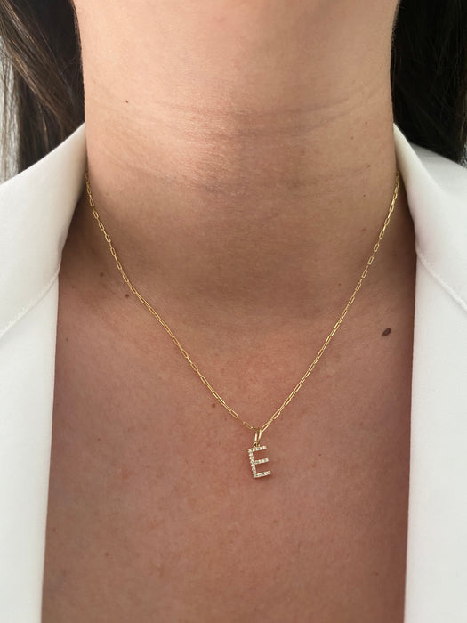 14k diamond letter E initial pendant