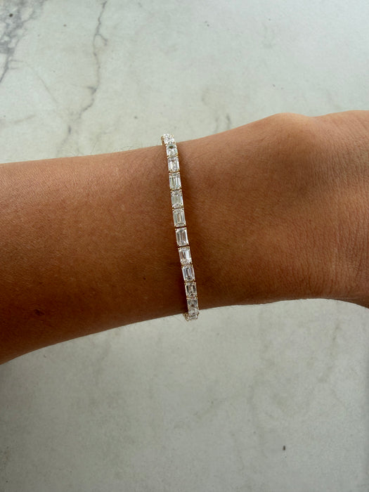 14K Yellow Gold Emerald Cut Lab Diamond Tennis Bracelet | 7.1 Carat
