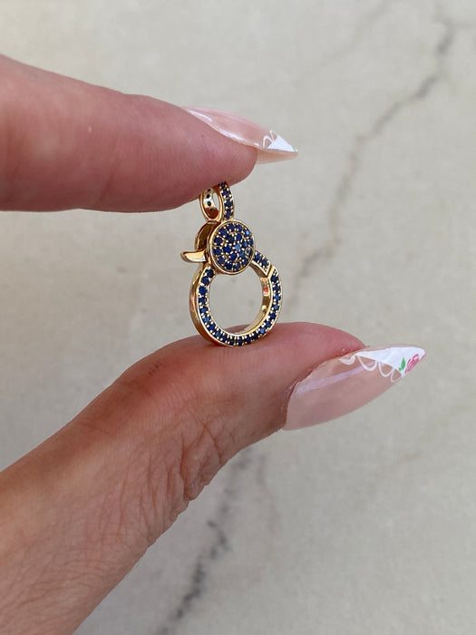 14K Gold Double-Sided Blue Sapphire Lobster Clasp Charm Connector