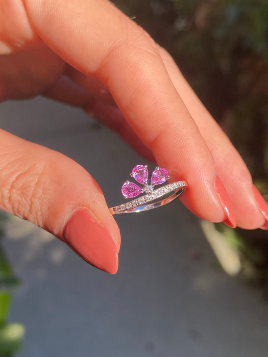 18k white gold pink sapphire diamond wavy ring size 6.5