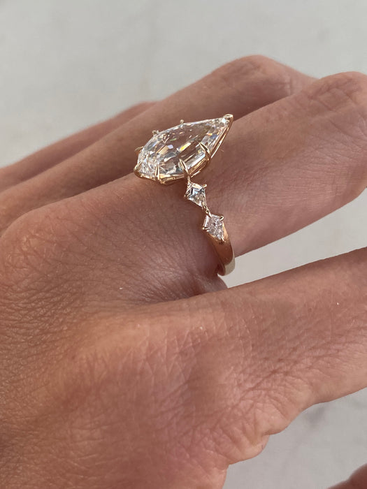14K 3.51 TCW Step-Cut Pear Lab Diamond Ring