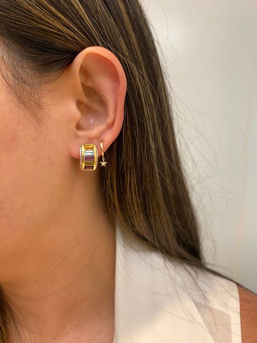 14k rainbow diamond omega earrings