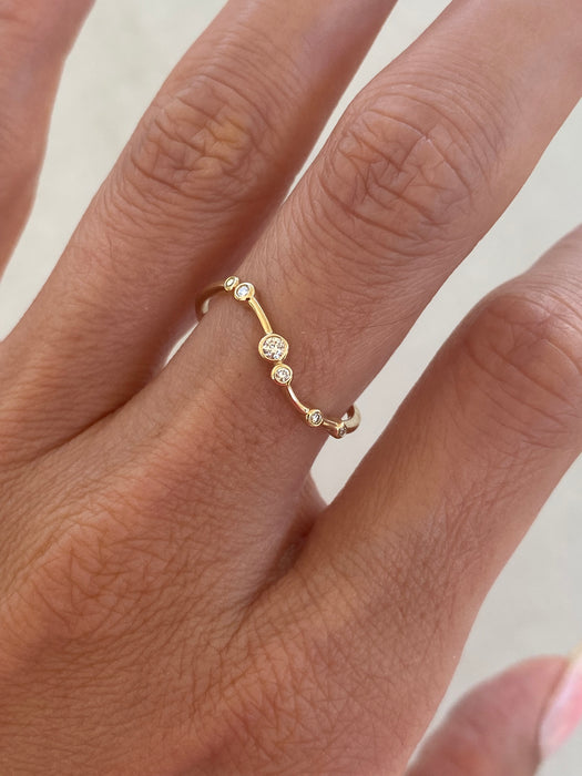 14K Gold Curved Lab Diamond Station Band Ring