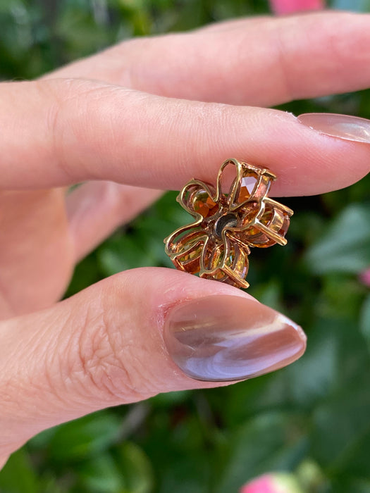 Vintage 14K Gold Citrine Diamond Flower Slider Pendant