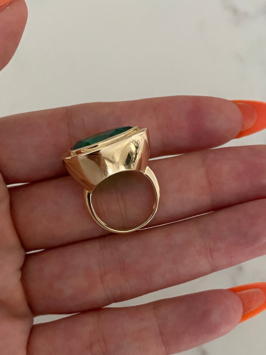 14K Gold Bezel-Set Lab Emerald Pear Pinky Ring