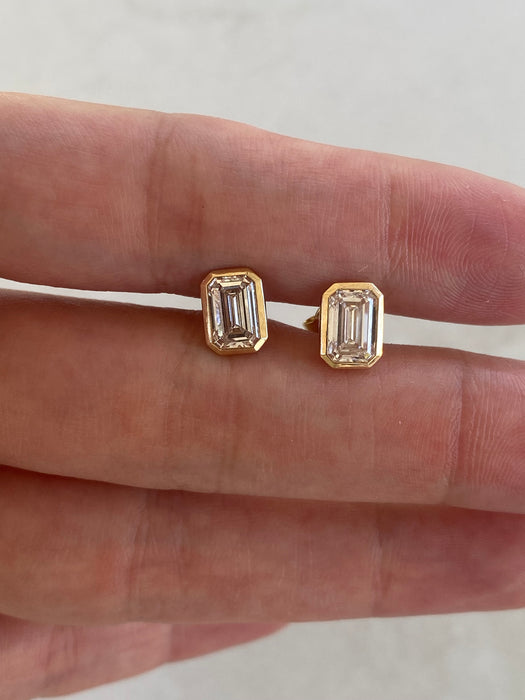 14K Emerald-Cut Lab Diamond Stud Earrings — 2.19 TCW