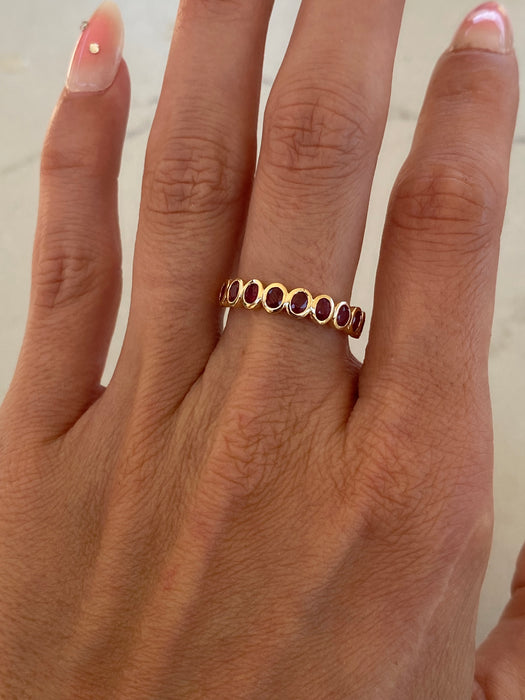 14K Gold Ruby Bezel Set Half Eternity Ring