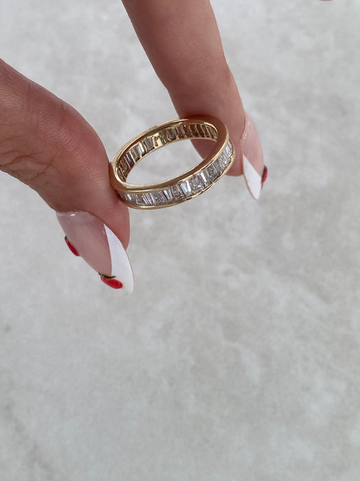 Vintage 14K Gold 3 Carat Natural Baguette Diamond Eternity Ring