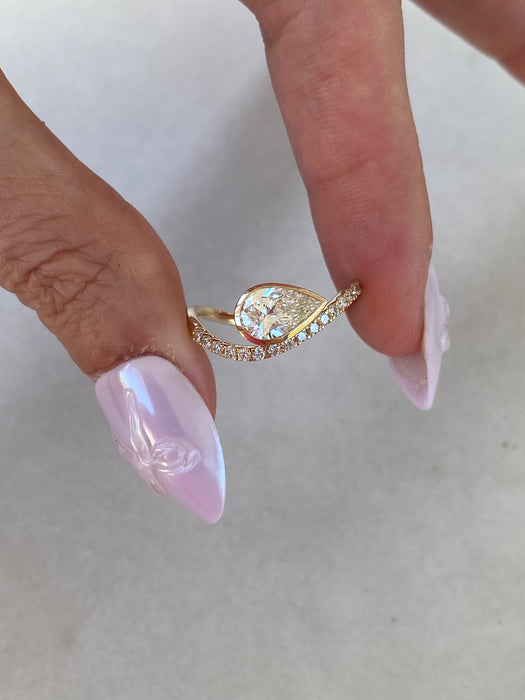 14K Wavy Pavé Pear 1.31 TCW Lab Diamond Ring
