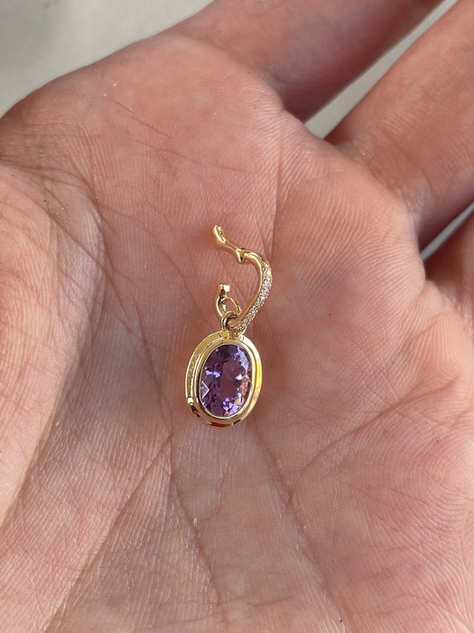 14K Gold Amethyst & Diamond Double Bezel Charm