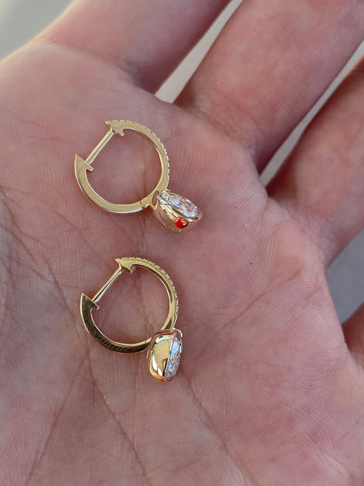 14K 1.2 TCW Lab Diamond Bezel Heart Huggie Earrings