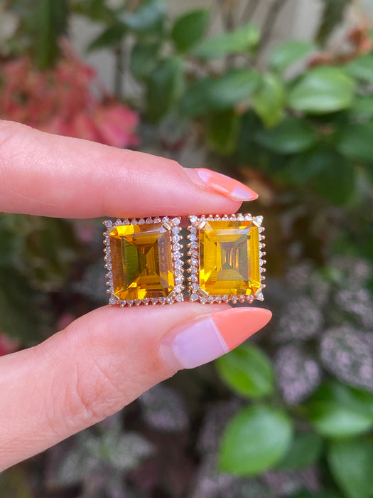 14k citrine diamond omega back earrings