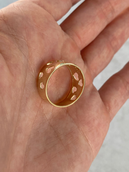 14K Gold Cigar Band Heart Cut Out Diamond Ring