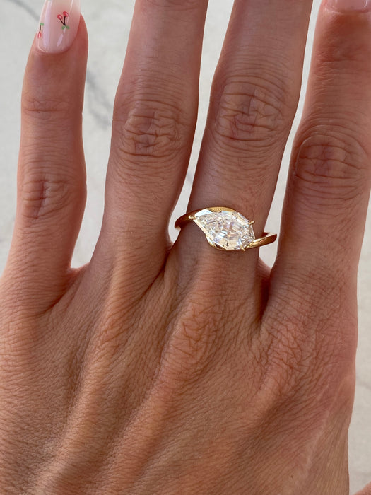 14K 2.09 Carat East-West Step-Cut Lab Pear Diamond Ring